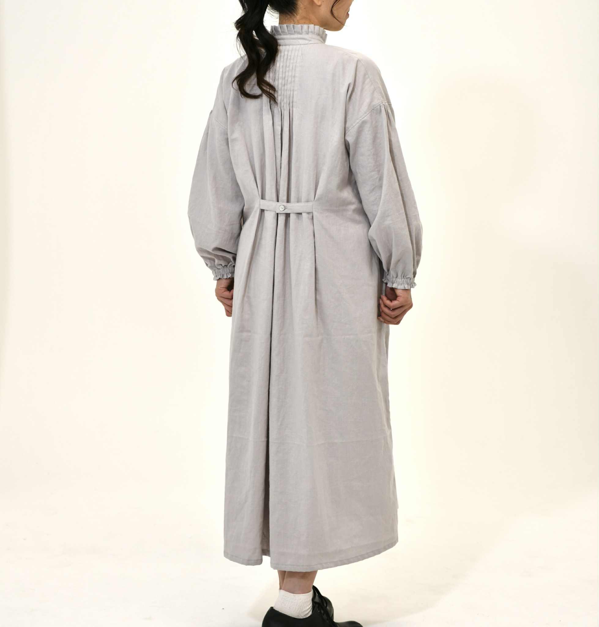 スタンドフリル襟ピンタックワンピース(選べる30色) | 6枚目