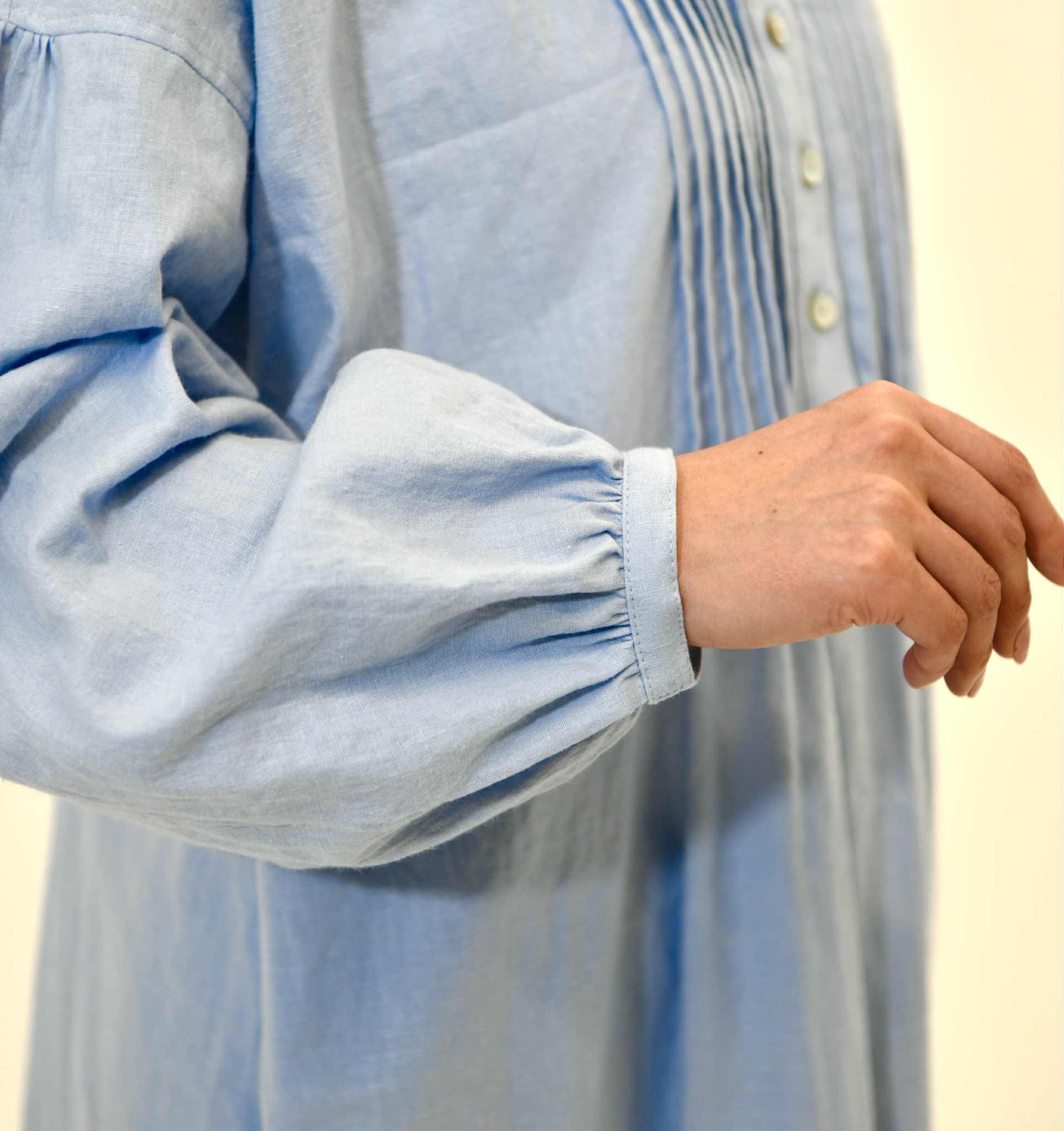 スタンドフリル襟ピンタックワンピース(選べる30色) | 9枚目